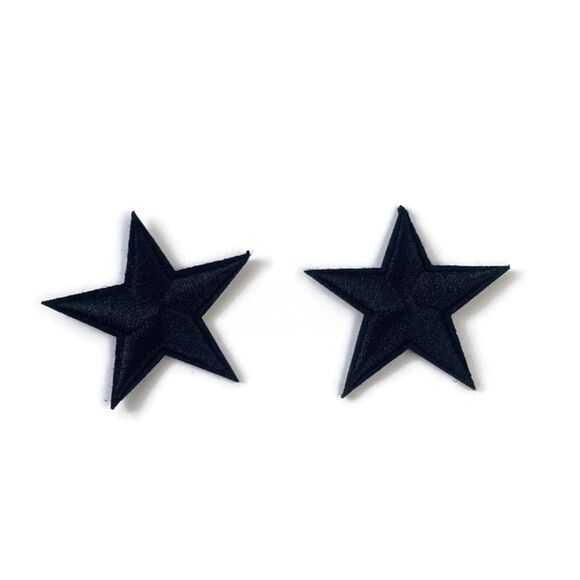 Set of 2 BLACK Stars Embroidered Patches - Picture 1 of 3
